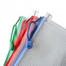 齐心（COMIX）A1154 网格拉链拉边袋 防水资料袋 A4 颜色随机