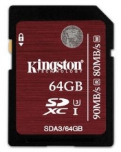 金士顿（Kingston）64GB UHS-I U3 Class10 SD高速存储卡（读速90Mb/s）中国红