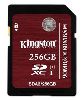 金士顿（Kingston）256GB UHS-I U3 Class10 SD高速存储卡（读速90Mb/s）中国红