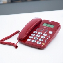得力（deli）787 免电池来电显示座机 时尚免提办公家用电话机（红）