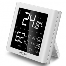 得力(deli)8958  LCD带时间闹钟多功能电子温湿度计 白色