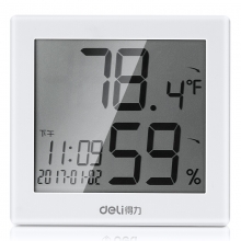 得力(deli)8813 LCD带时间闹钟电子温湿度计  白色