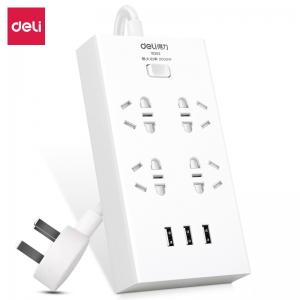 得力（deli）18282 USB智能插座 3USB接口 4孔 2米