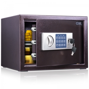 得力（deli） 办公家用迷你电子保管箱 全钢防盗 高25cm办公家用密码保管柜 33116(高25cm) 棕色
