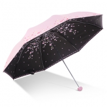 天堂伞 轻巧便携 三折叠 黑胶防晒遮阳伞 花瓣雨声 2#粉红