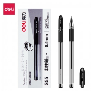 得力（deli） S55 全针管中性笔 0.5mm 12支/盒 ( 黑色) （计价单位：支）