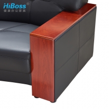 HiBoss 办公沙发现代实木扶手商务洽谈会客接待三人位 黑色西皮三人位