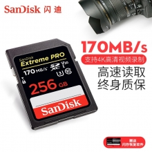 闪迪（SanDisk）高速存储卡 SD卡 U3 170MB 相机内存卡 兼容连拍和4K视频 256G