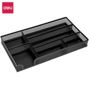 得力(deli) 8919 多功能金属材质办公收纳盘笔筒 桌面小物件收纳盒笔盒 黑色8919