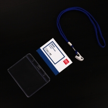 得力(deli)5756 横式硬质PVC展会证件卡套 带挂绳 50只/盒 蓝