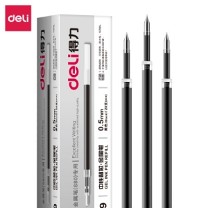 得力(deli)S759大容量0.5mm黑色中性笔笔芯 水笔签字笔替芯 20支/盒