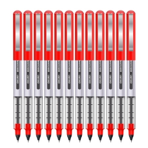得力(deli)S656 0.5mm红色直液式走珠签字笔 考试中性笔 12支/盒