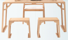 培训长桌+2个椅子 白蜡木+实木多层板/半开放漆/胡桃木色 1200*600*800