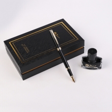 毕加索（pimio）钢笔带小墨水礼盒套装男女成人办公0.5mm学生书法练字墨水笔T717亮黑金夹