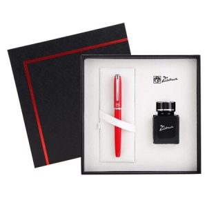 毕加索（pimio）钢笔礼盒装K916男女学生用练字签字笔墨水套装办公商务礼品0.5mm纯红色