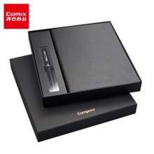 齐心 C8301 Compera 天然皮面本商务套装(配1支钢笔) A5 黑色