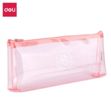 得力（deli） 66814 透明学生笔袋 简约防水铅笔盒 可放20CM直尺文具盒女 粉色