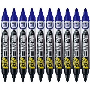 金万年 G-0614  双头双色磁性笔盖带板擦白板笔-黑+蓝 10支装