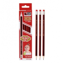 金万年  G-2605  (HB)  椴木红抽黑条HB木杆铅笔带橡皮