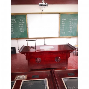 荣青 RQ-XH08带屏实木教师书法桌椅套装(两头翘直腿高配屏）