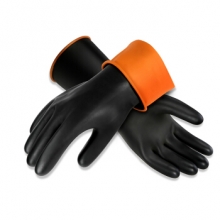 谋福CNMF9897 工业耐酸碱手套 防滑防腐蚀化工防护手套 （黑色耐酸碱款 35cm）