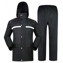 谋福 黑色分体雨衣雨裤套装双层防雨水安全反光条 (XL-4XL)