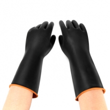 谋福CNMF9897 工业耐酸碱手套 防滑防腐蚀化工防护手套 （黑色耐酸碱款 35cm）
