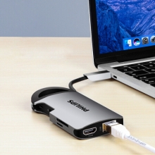 飞利浦  SWR1606A/93 Type-C扩展坞 USB-C转HDMI华为苹果电脑转换器Macbook转接头 手机笔记本USB分线器带网口拓展坞