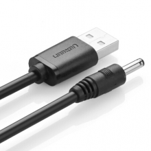 绿联（UGREEN）USB转DC电源线 3.5mm供电线 支持分线器集线器HUB小风扇音响台灯 圆孔数据线充电线1米黑10376