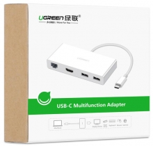 绿联 Type-C 转VGA+双口USB+百兆网卡 转换器 线长15cm 白色 40378
