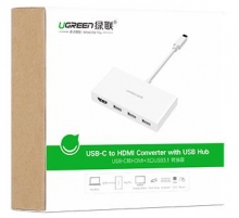 绿联 MM132 Type-C转HDMI+3口USB 3.0转换器 线长15cm 40374