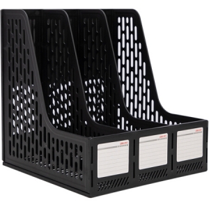 得力（deli）78998 四联镂空桌面文件框四栏带标签稳固文件栏文件筐资料框 黑色