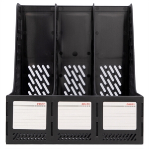 得力（deli）78998 四联镂空桌面文件框四栏带标签稳固文件栏文件筐资料框 黑色