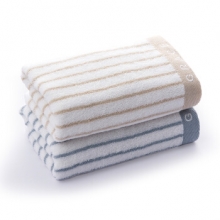 洁丽雅（Grace）6450 毛巾家纺 经典条纹系列纯棉强吸水毛巾 二条装 兰/棕 72*34cm