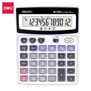得力(deli)水晶按键12位记忆储存语音计算器 大屏音乐闹钟语音计算机 银灰1529
