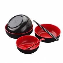国产 17.5cm 塑料黑红碗 7寸韩式碗